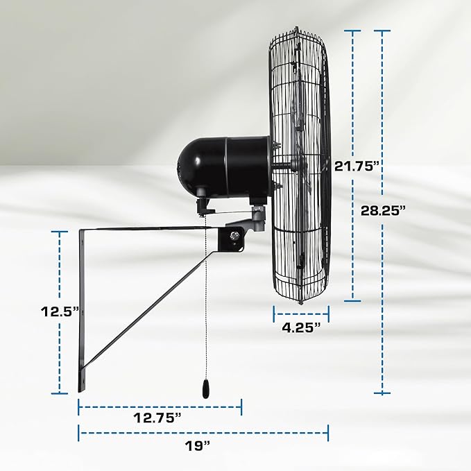 Hurricane Pro Commercial Grade Oscillating Metal Wall Mount Fan w/ 3 Speeds - Image 3