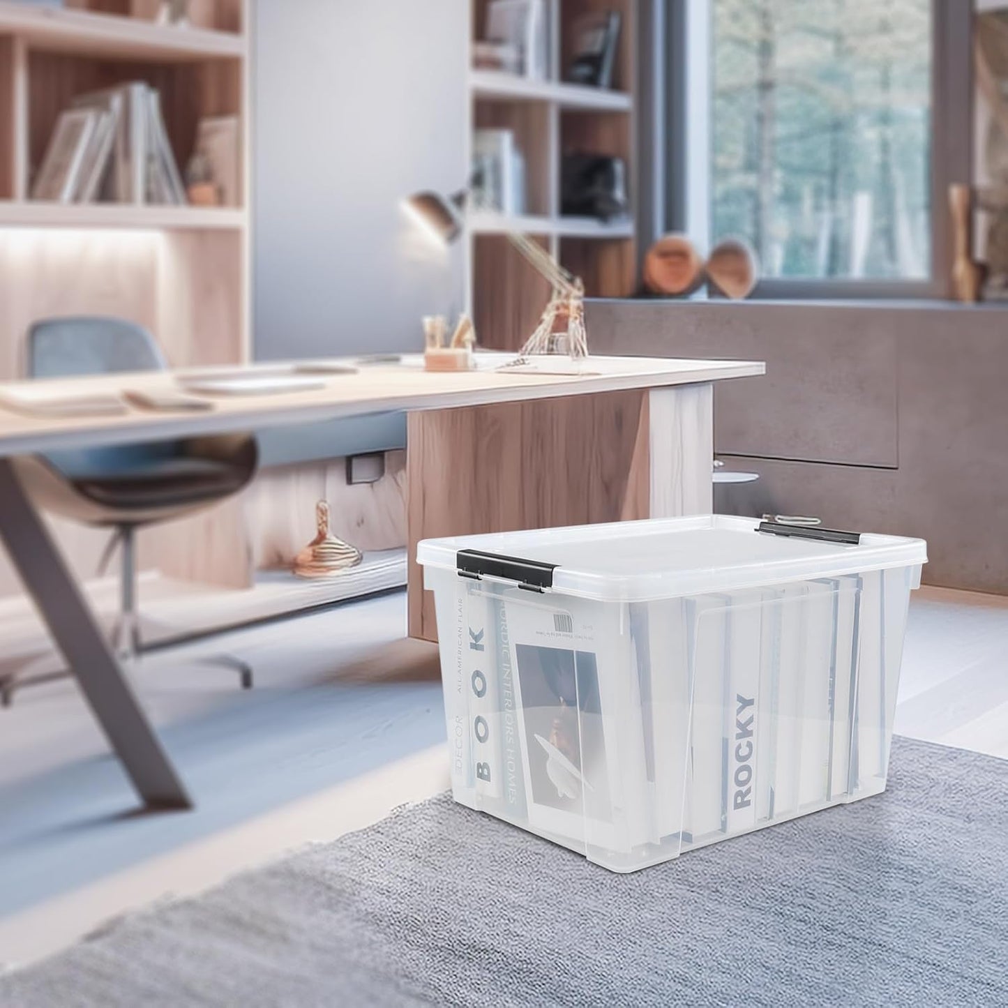 4-Pack 50 L Clear Plastic Storage Bin, Large Clear Latch Box with Wheels