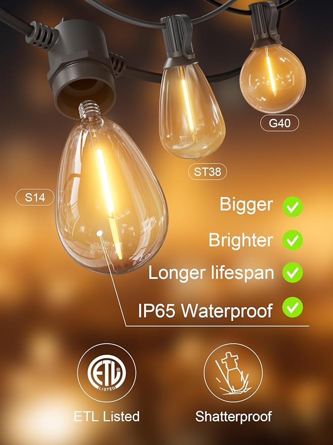 Svater Outdoor String Lights 100 FT, Patio - Image 6