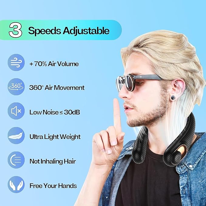 KIDEE Neck Fan Rechargeable, Portable Fan, Upgraded LED Display, 4000 mAh - Image 3