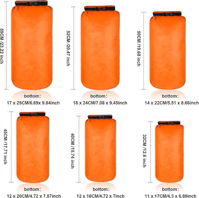 Shappy 6 Pcs Waterproof Dry Bag Set Ultralight Stuff Sack 20/15/10/8/5/3L - Image 2