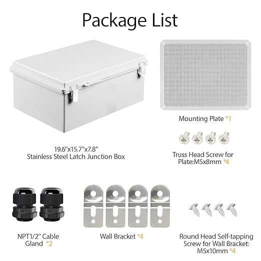 LeMotech Electrical Box, IP67 Waterproof Hinged Cover Stainless Steel Latch - Image 9