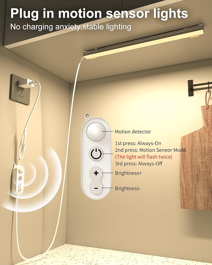 ASOKO Motion Sensor Dimmable Led Under Cabinet Lighting, 12 inches Plug in Led - Image 2
