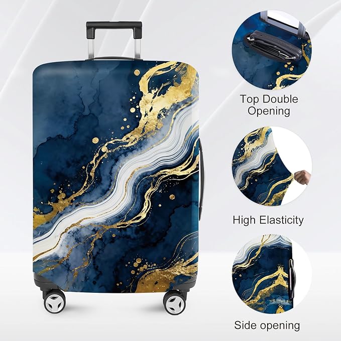 ANNA QUEEN Blue Abstract Marble Travel Luggage Cover -Stretchable Airplane - Image 2