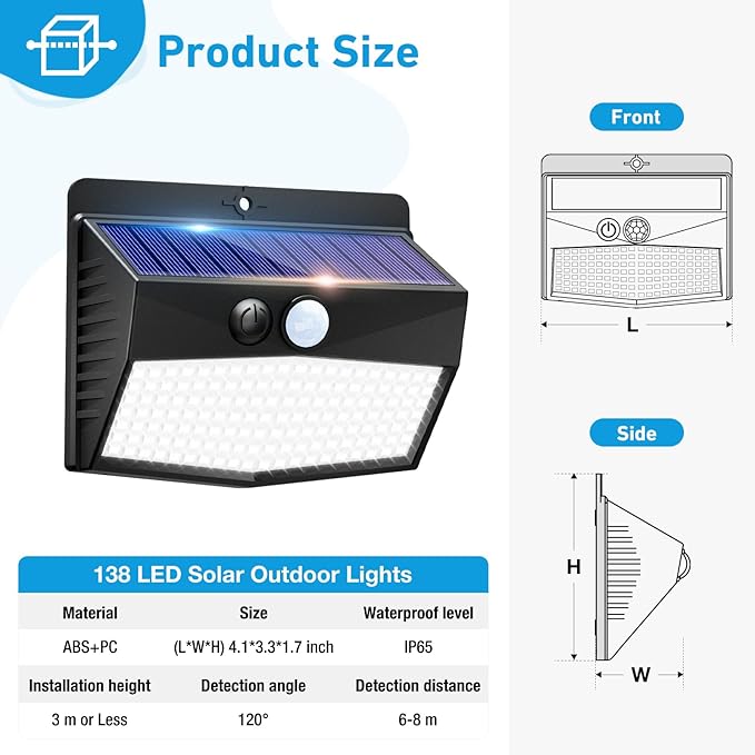 Peasur Solar Lights Outdoor Motion Sensor Solar Security Lights Waterproof - Image 5
