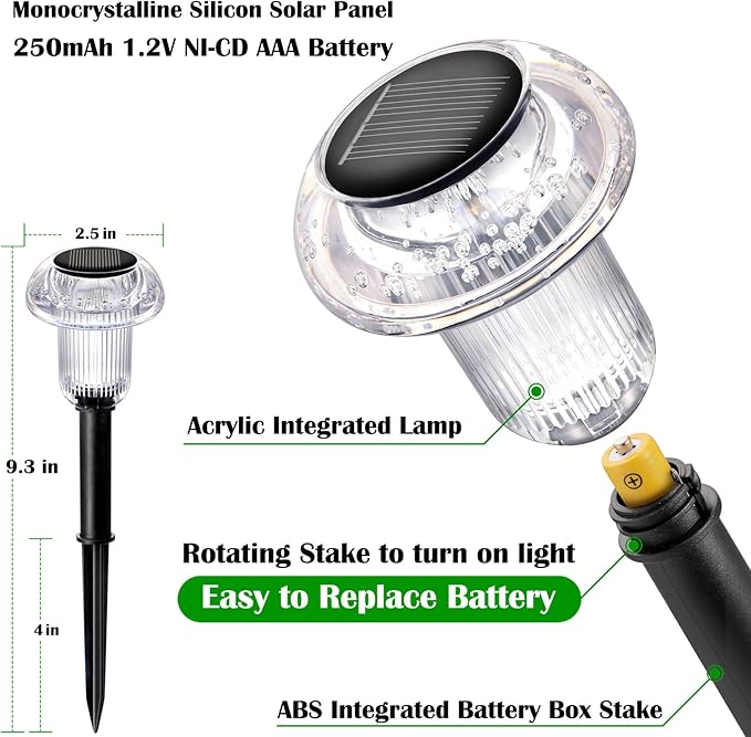 Priddop Solar Lights Outdoor Pathway Waterproof 8 Pack Warm White LED Acrylic - Image 4
