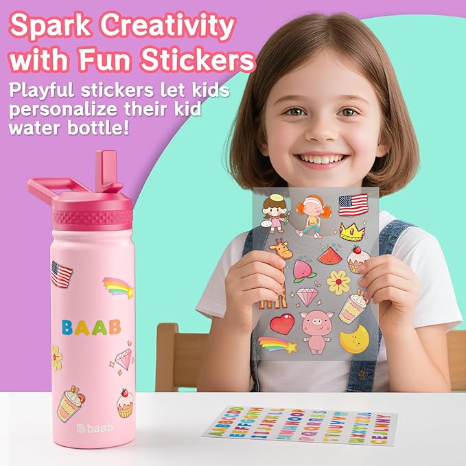 baab 18oz Kids Water Bottle, Insulated Water Bottle - Image 7