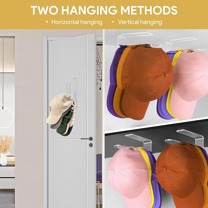 2 Pack Hat Rack for Baseball Cap, Adhesive Hat Hooks for Wall, Acrylic Hat - Image 7