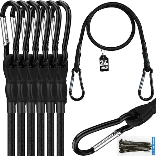 6 Piece 24 Inch Carabiner Bungee Cords by ELEAD