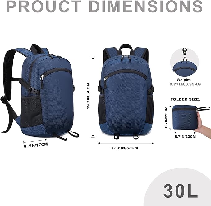 Lightweight Hiking Backpack 30L Packable Foldable Daypack Collapsible Travel - Image 7