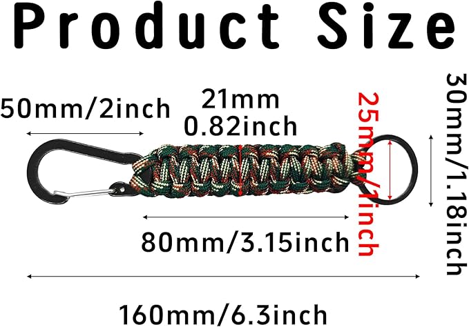 3PCS Paracord Keychain with Carabiner Clip, Braided Rope Key Chain Lanyard - Image 2
