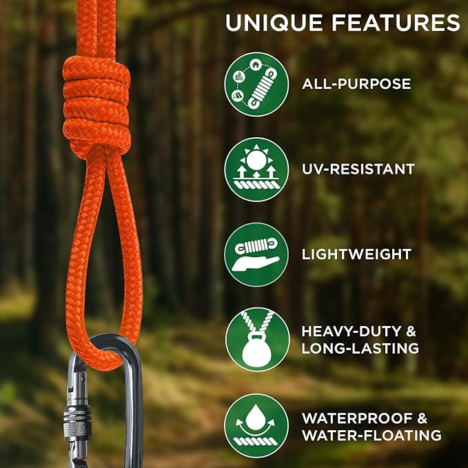 TECEUM Rope – 90 Feet x 1/4 Inch – Orange – Strong All-Purpose Utility Rope – - Image 4