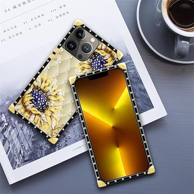 Compatible with iPhone 13 Pro Case, Sunflower Diamonds Leather Luxury Golden - Image 6
