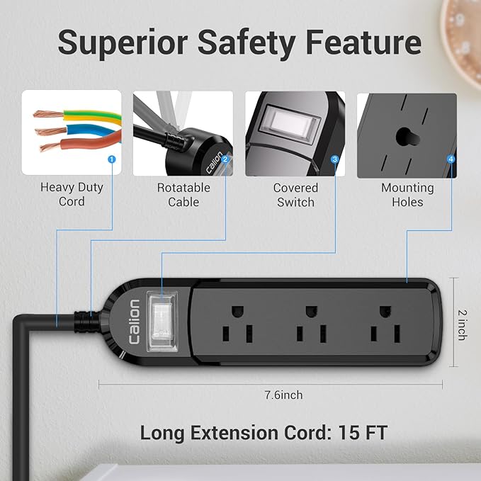 IPX6 Outdoor Power Strip Weatherproof, 15 FT SJT16Awg Extension Cord 3 Wide - Image 3