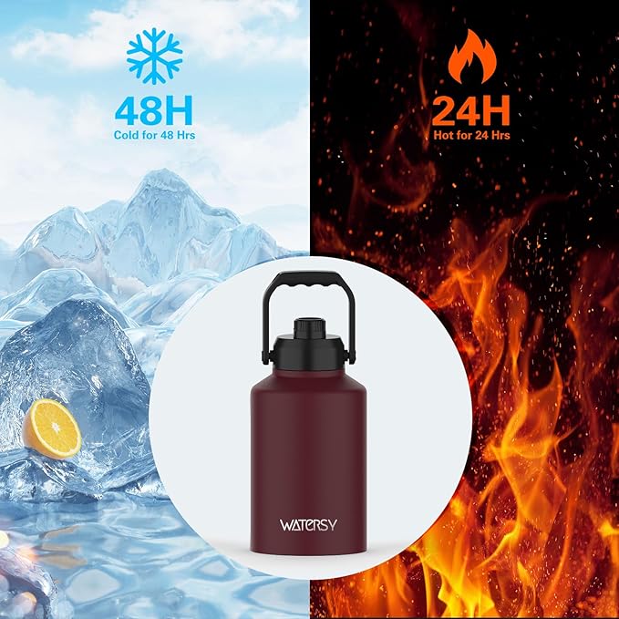 WATERSY Half Gallon Water Bottle Insulated, BPA Free&Leak Proof, 64oz Stainless - Image 2