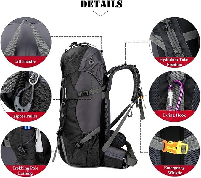 Bseash 60L Waterproof Hiking Camping Backpack - Image 3