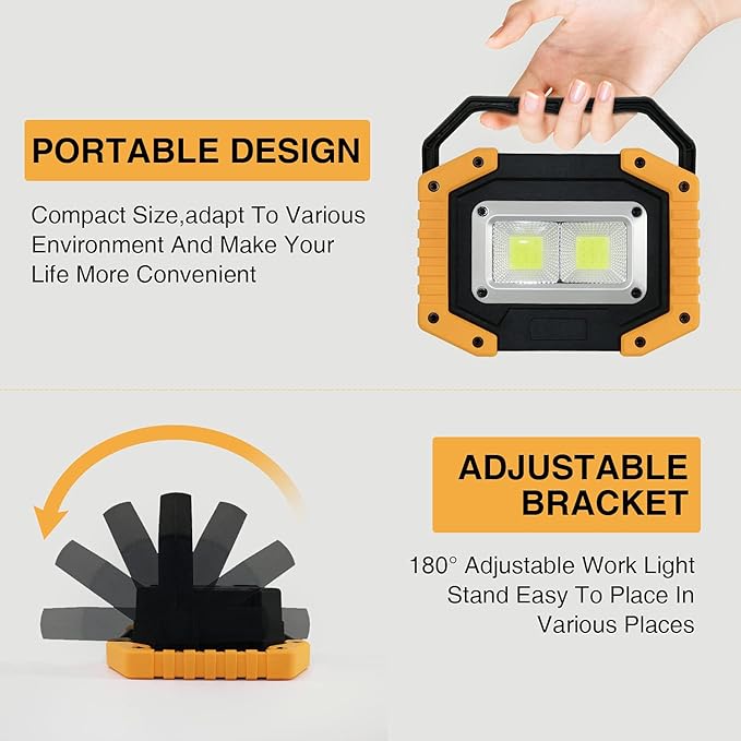 Tekstap LED Work Light Rechargeable, 30W 2000LM Portable Waterproof - Image 3