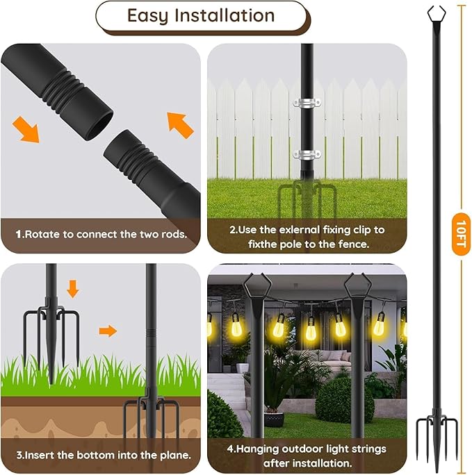 AILBTON 10Ft String Light Poles 4 Pack, Light Poles - Image 7