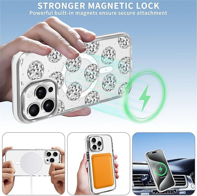 Case for iPhone 15 Pro, Disco Ball Grayish White Phone Case Design，for Women - Image 3