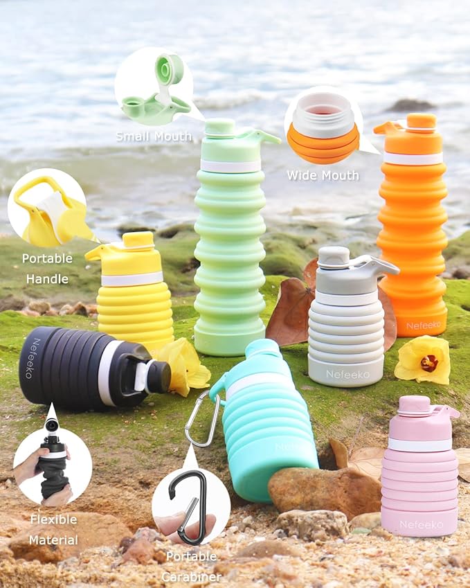 Nefeeko Collapsible Water Bottle, 26oz Silicone Foldable Water Bottles - Image 6