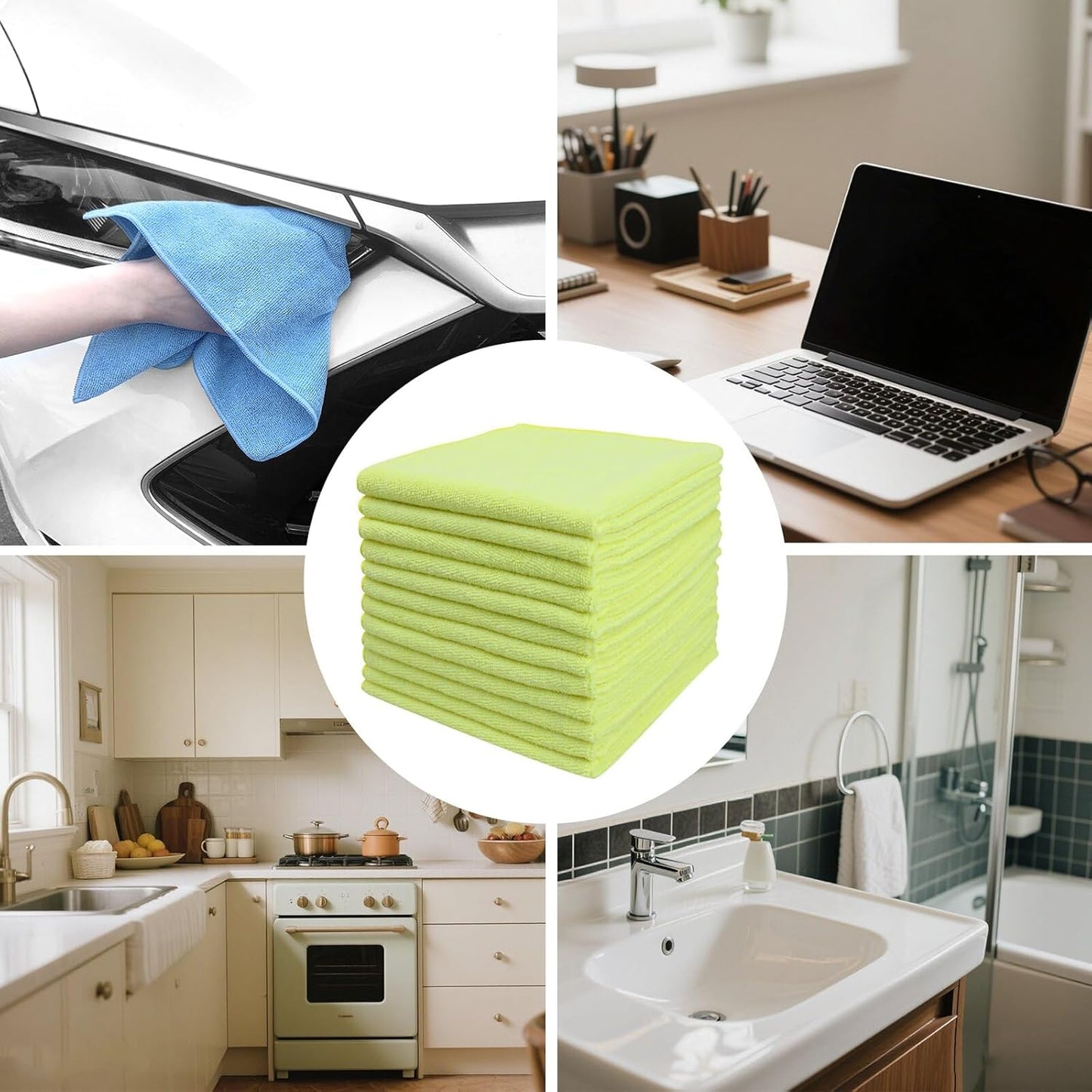 Tricol Clean Microfiber Cleaning Cloth, 16in*16in, 12 Pack Ultra-Thick Cleaning Rags, Super Absorbent, Lint Free & Streak Free Cleaning Towels for Car, House, Kitchen, Office