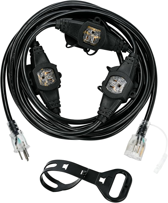 20FT 16 Gauge Multi-Outlet Outdoor Extension Cord, 4 Evenly Spaced Weatherproof by lalarodia