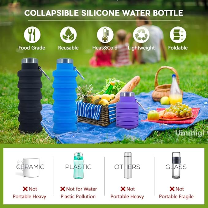 Collapsible Water Bottles，2 pack BPA Free Travel Silicone Water Bottle - Image 4
