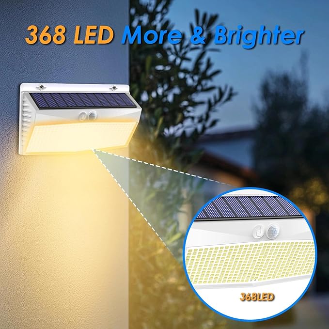 Peasur 1 Pack 368 LED Solar Lights Outdoor Motion Sensor, Solar Fence - Image 6