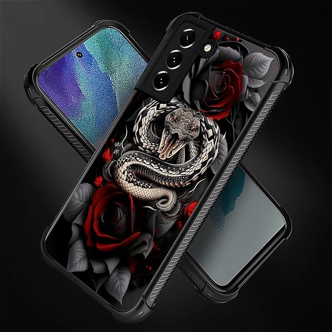 for Samsung Galaxy S22 Case, Entwined Rose Snake Pattern Graphic Design Girl - Image 3