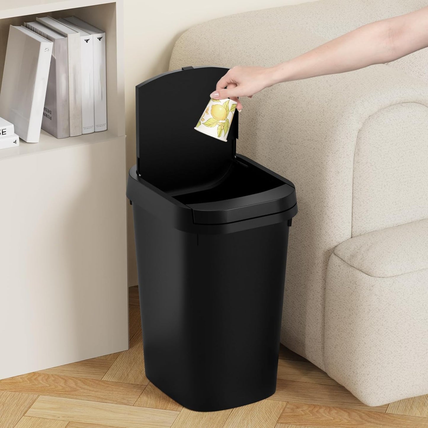 3 Pack Bathroom Small Trash Can with Lid, 2.6 Gallon Slim Garbage Bin with Pop-Up Lid, 10L Plastic Wastebasket for Bedroom, Office, Kitchen, Toilet (Matte Black)