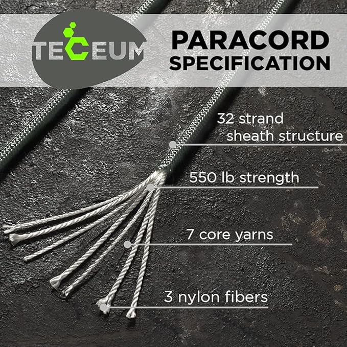 TECEUM 5/32" Paracord Rope 1000 – 1000ft / 200ft / 100ft / 50ft – Tactical - Image 2