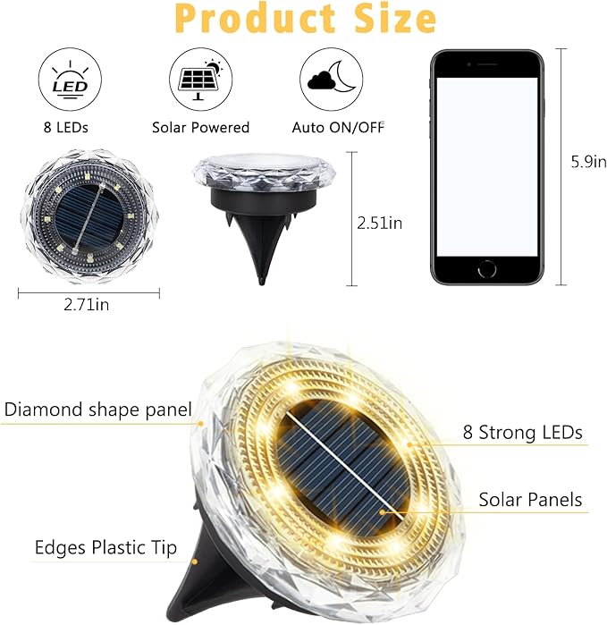 echosari 6 Pack Solar Ground Lights, Upgraded Solar Garden Lights Auto ON/Off - Image 7