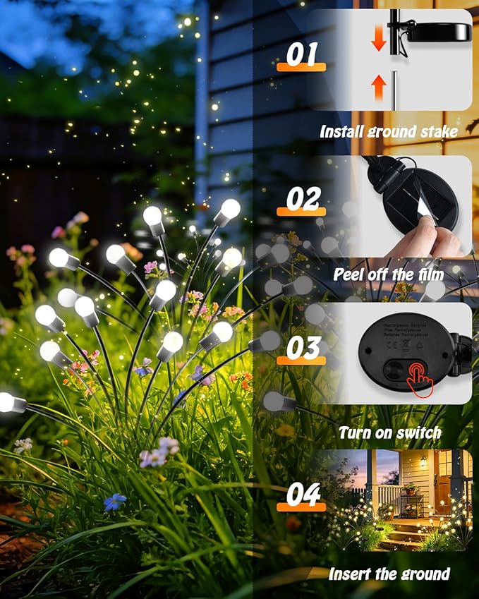 OZS 10 Pack Total 80 LED Solar Firefly Lights Fairy Outdoor - Image 8