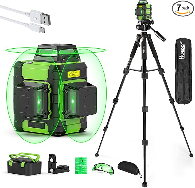 Huepar Laser Level 360° with Tall Tripod, Self Leveling Rechargeable Lazer by Huepar
