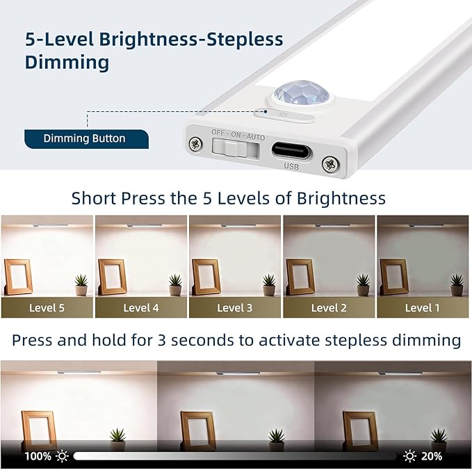 4 Pack Under Cabinet Lighting, Rechargeable Motion Sensor Light Indoor - Image 3