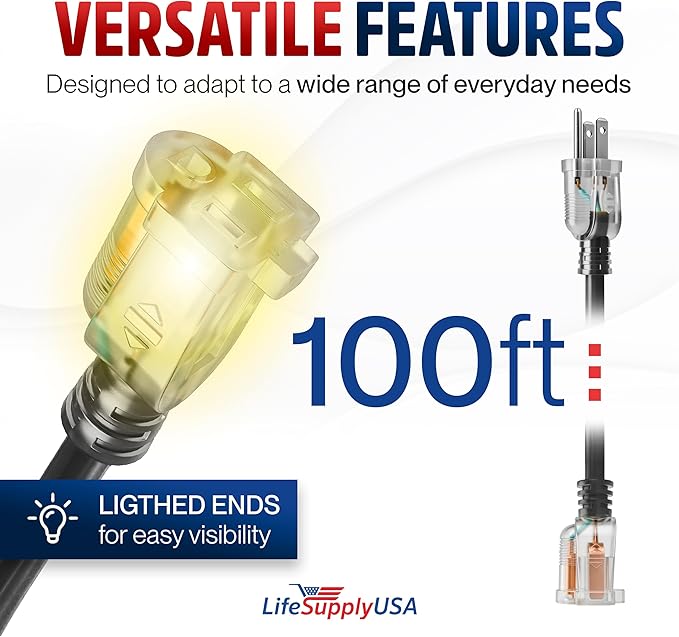 100ft Outdoor/Indoor Extension Cord 12/3 Gauge Extra Heavy Duty 3 Prong SJTW - Image 6