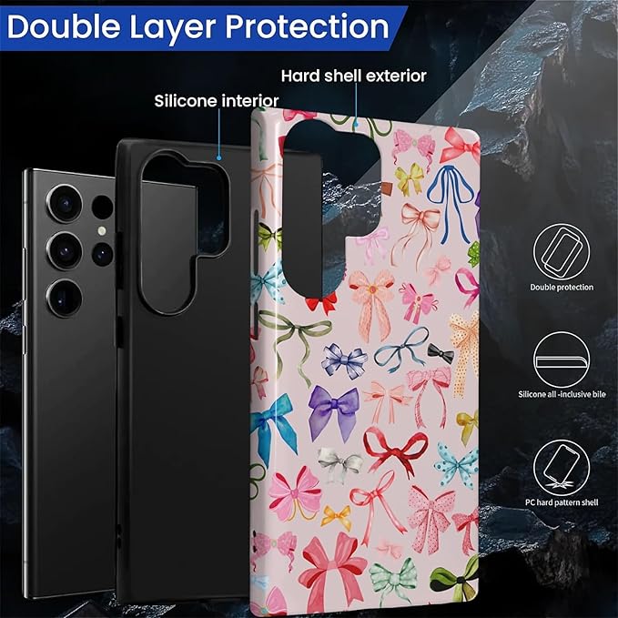 for Samsung Galaxy S23 Ultra Case, HL2 Aesthetic Color Bow Tie Hybrid 2 Layer - Image 2