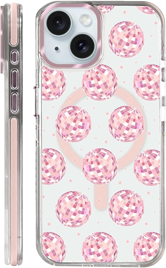 Case for iPhone 15, Disco Balls Pink Phone Case Design，for Women Girls Magnetic by Toulas