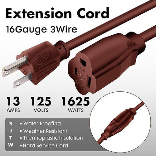 8ft Brown Outdoor Extension Cord Waterproof, UL Listed, 16/3 SJTW Heavy Duty 3 - Image 2