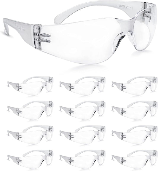 amoolo Clear Safety Glasses Bulk of 24, Protective Eyewear for Men Women, ANSI Z87.1 Impact Resistant Eye Protection for Work, Lab, Construction