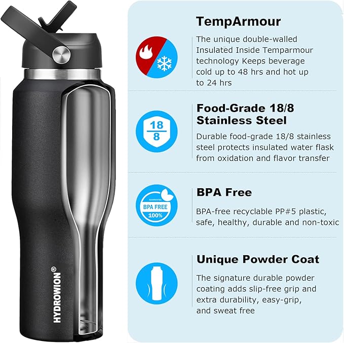 HYDROWION 32oz Stainless Steel Water Bottle, Double Wall Vacuum Insulated Water - Image 4