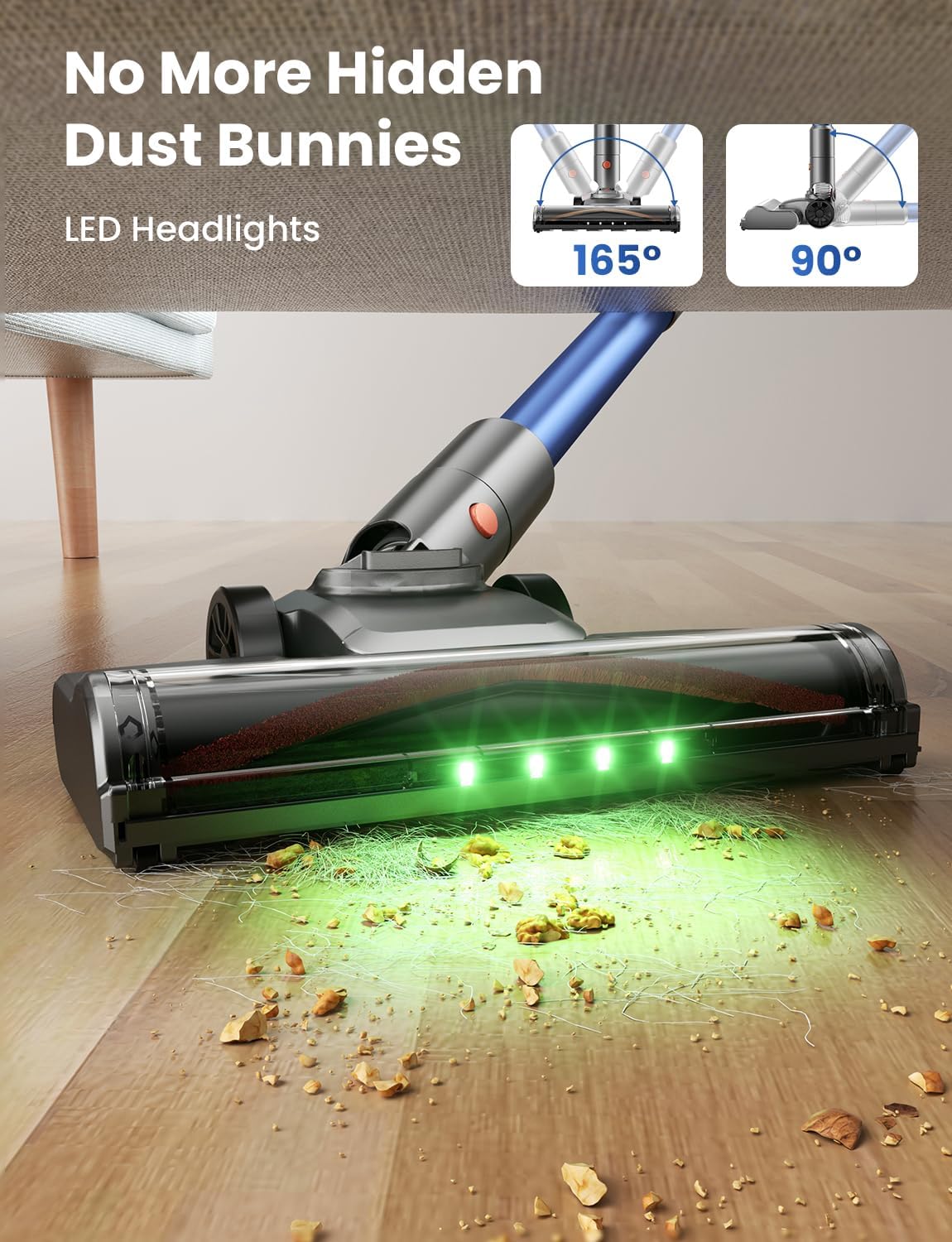 Dzaki Cordless Vacuum Cleaner, Stick Vacuum with Smart LED Display, 50KPA 55Mins Vacuum Cleaners for Home, Powerful Suction, Anti-Tangled Lightweight Rechargeable Vac for Pet Hair, Carpet, Hard Floor