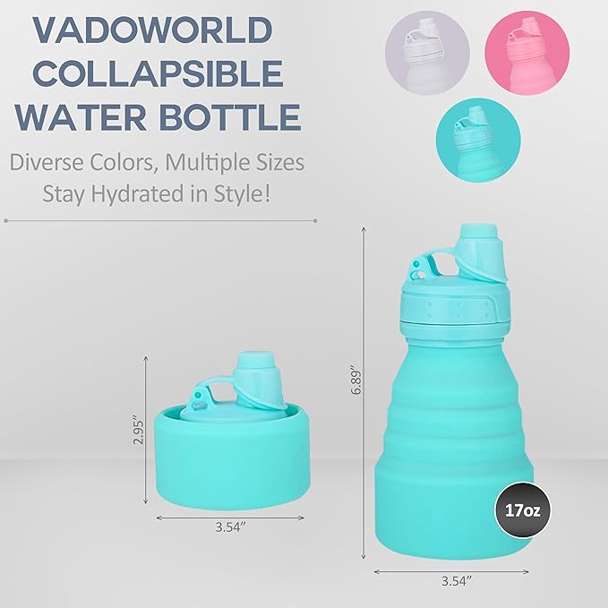 Collapsible Water Bottles 17oz, Odorless BPA-Free Silicone, Leak-Proof Foldable - Image 2