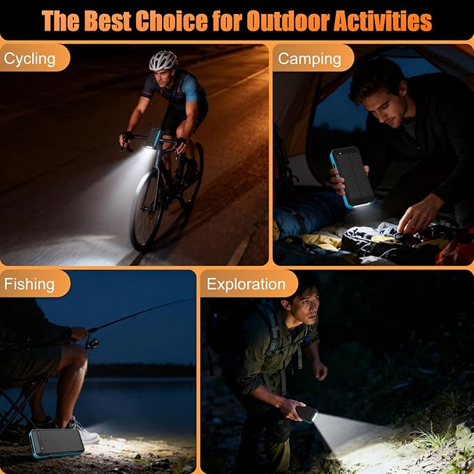 Solar Power Bank 33800mAh with Super Bright LED Flashlight, Built-in 4 Cables & - Image 5