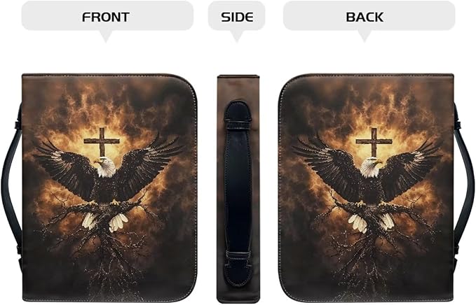 Small Bible Cover Case for Women Men Bald Eagle and Cross Print PU Leather - Image 2