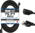 Iron Forge Cable 75 Ft Black Extension Cord, 75 Foot Extension Cord, 3 Prong by IronForgeCable