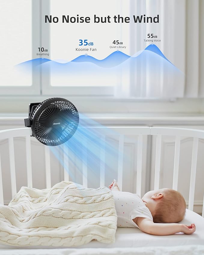 Koonie 10000mAh Clip on Fan Rechargeable, 8-Inch Battery Operated Desk Fan - Image 4