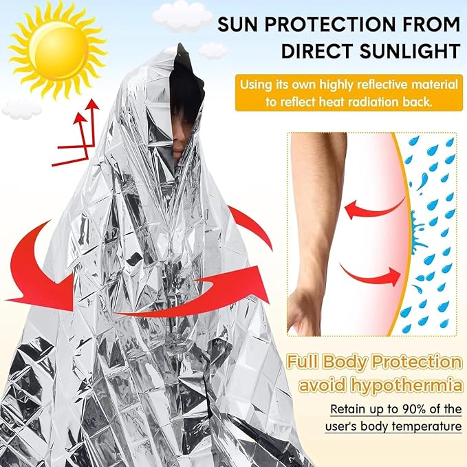Emergency Survival Blanket, Mylar Thermal Blanket, Gigantic Space Blanket 82" x - Image 4