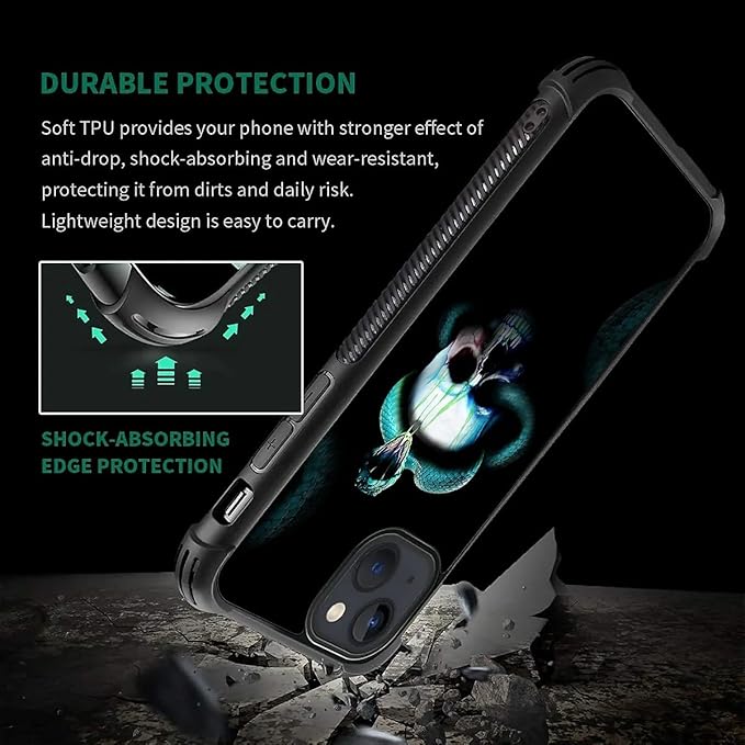 for iPhone 15 Case, Skeleton Winding Snake Pattern Graphic Design Girl Boy Soft - Image 7