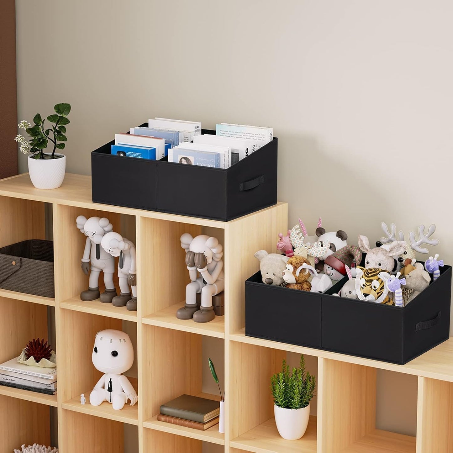 DIMJ Trapezoid Storage Bins for clothes - 4 Packs Closet Organizers and Storage Baskets, Foldable Closet Baskets with Handles and Divider, Closet Storage Bin Toybox for Shelves Living Room Bedroom